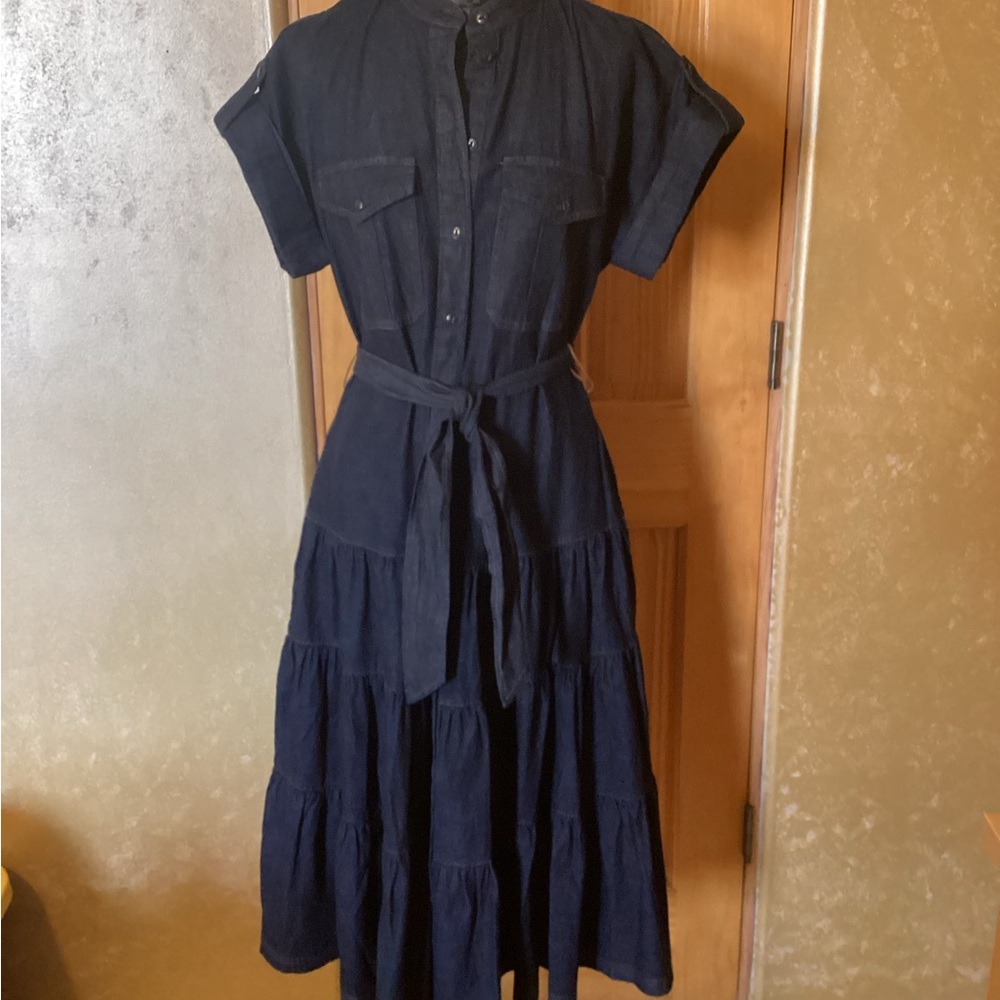 Ralph Lauren Black Label Dark Denim Belted Midi Dress